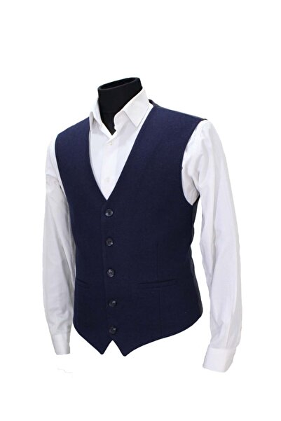 MENTOR REGALO Men's Vest V-Neck Navy Blue Herringbone 50358