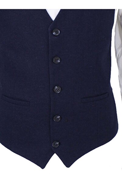 MENTOR REGALO Men's Vest V-Neck Navy Blue Herringbone 50358