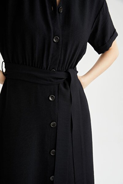 DeFacto Πουκάμισο γιακά λινό look Καλοκαιρινό μίντι φόρεμα