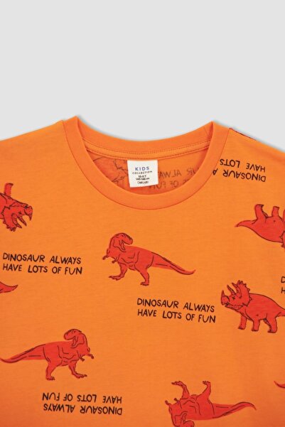 DeFacto Erkek Çocuk Dinozor Desenli Kısa Kollu Pamuklu Pijama Takım