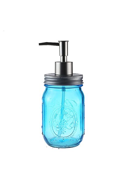 Bosphorus موزع صابون سائل زجاجي، نمط زهور أزرق 8x8x10 سم 420 مل