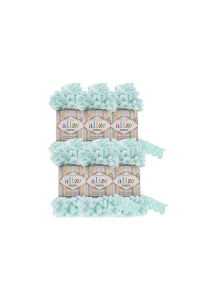 Alize Puffy 6 τεμάχια πλεκτό στο χέρι Water Green Color Hand Knitting Yarn Κωδικός χρώματος: 15