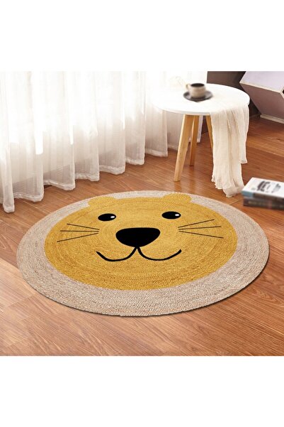 Bonny Home Ayıcık Desenlı Jüt Yuvarlak Hasır Halı Yolluk Salon Oda Mutfak Hal...