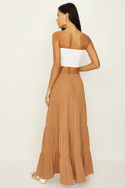 Select Moda Γυναικεία καφέ φούστα μάξι με ελαστική μέση