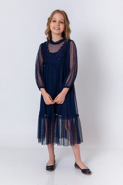 incity Κοριτσίστικο φόρεμα με γιακά με κορδόνια Navy Blue