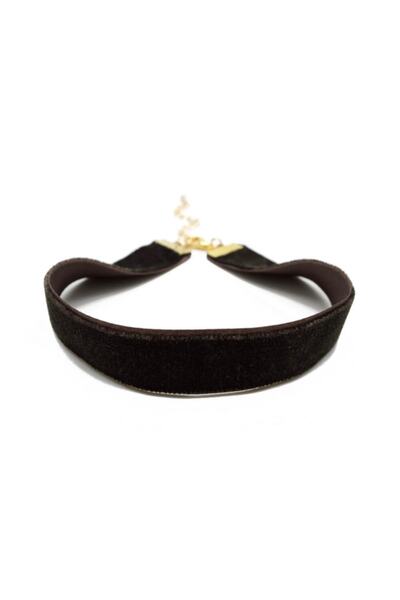takıperest Kalın Kahverengi Kadife Tasma Choker Kolye