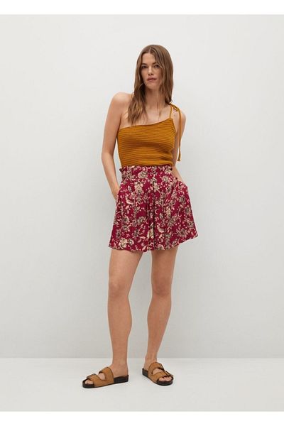 MANGO Woman Női, piros mintás, drappos rövidnadrág