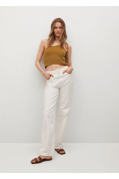 MANGO Woman Γυναικείο μπλουζάκι από βαμβακερό πλεκτό μουσταρδί