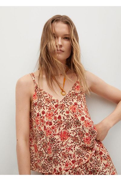 MANGO Woman Top cu bretele cu model alb închis pentru femei