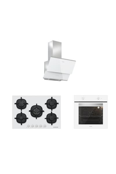 Silverline Beyaz Cam Ankastre Set (3490 Oslo 60 Beyaz+cs5426w01+bo6501w01)