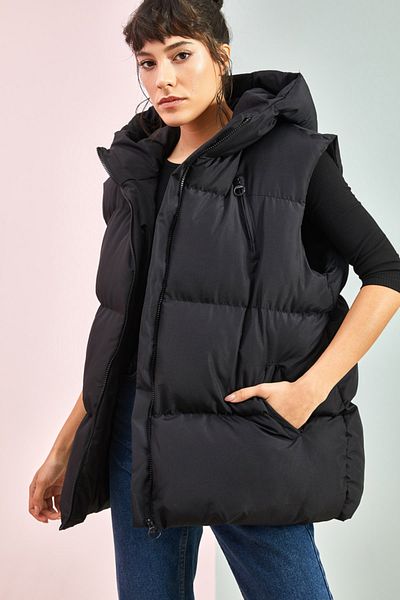 Bianco Lucci Dámská Oversize Puffer Vesta s kapucí a kapsami
