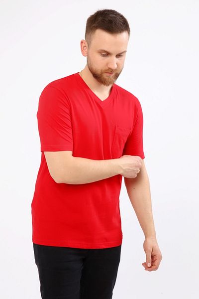 Çamdalı İş Elbiseleri Unisex V-Neck Red Short Sleeve Single Jersey Business T-Shirt - V-Neck T-Shirt