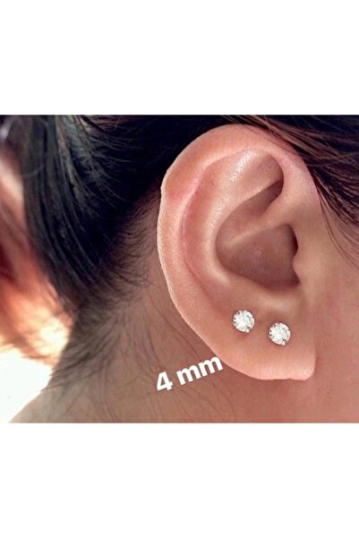 BERCHINE 4 Mm 2 Çift Kombin Cubic Zirkon 925 Ayar Gümüş Tektaş Çivi Küpe