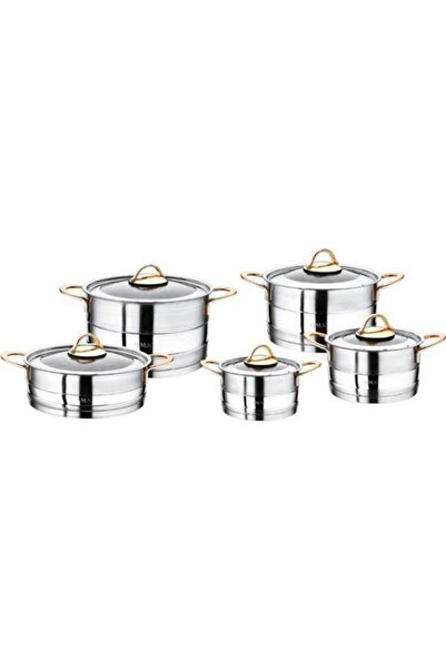 OMS 10 Parça Silindir Çelik Tencere Takımı