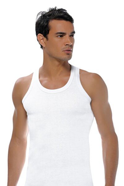 GÜMÜŞ Men's White Ribbed Tank Top 3002