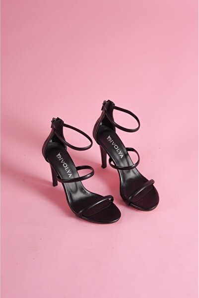 DİVOLYA Toryo Black Three-Stripe Heeled Shoes
