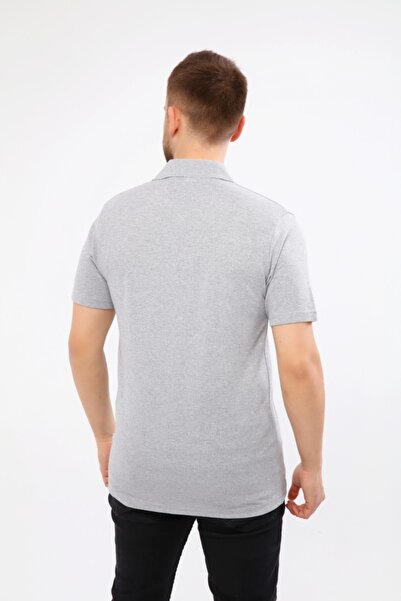 Çamdalı İş Elbiseleri Polo Neck Gray Short Sleeve Pique Knitted Business T-Shirt with Pockets