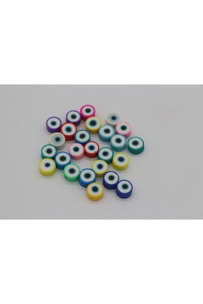 Hobimos 25Pcs 10mm Mixed Color Evil Eye Beads,Eye Figure Polymer Clay Fimo Beads,Jewelry Making Bead