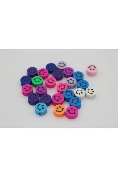 Hobimos 25Pcs Mixed Smiley Face / Smiley Face Emoji Fimo 10mm Polymer Clay Beads, Jewelry Making Beads