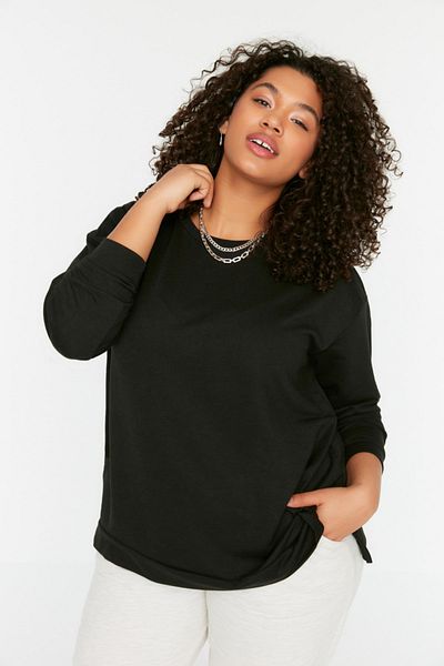 Trendyol Curve Plus Size Sweatshirt - Black - Regular fit
