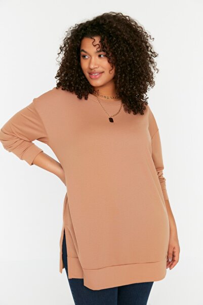 Trendyol Curve Plus Size Sweatshirt - Brown - Regular fit