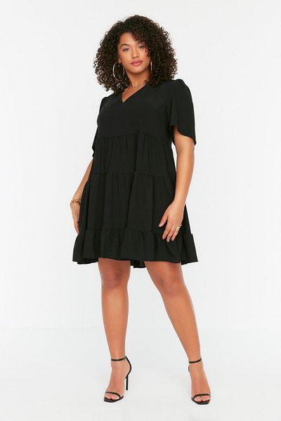 Trendyol Curve Black Woven Flounce Dress TBBSS22EL1597