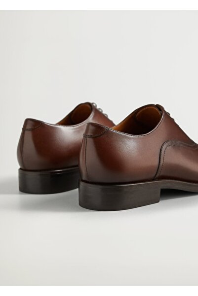 MANGO Man Erkek Orta Kahverengi Dikişli Deri Oxford Ayakkabı