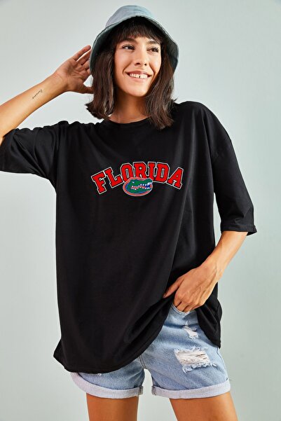 FUWEAR Unisex Μαύρο T-shirt με Cotton Florida σχέδιο