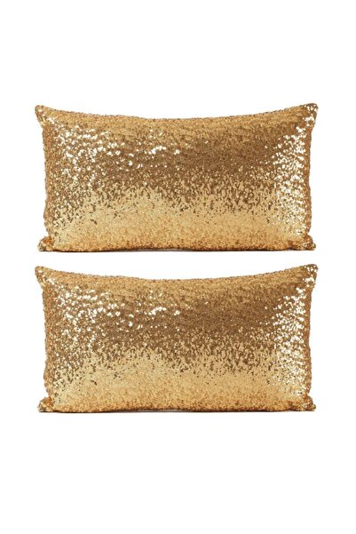 ByUtku 2li Pullu Payetli Dikdörtgen Dekoratif Yastık Kılıfı