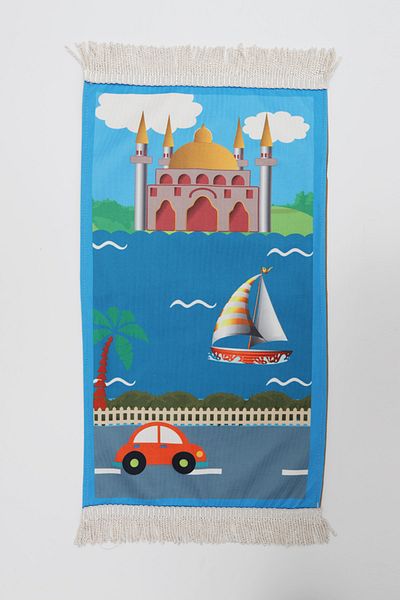 Hicaz Pazarı Large Size Lined Double Layer Children's Prayer Mat Digital Printing Waiter Size for 7-12 Years