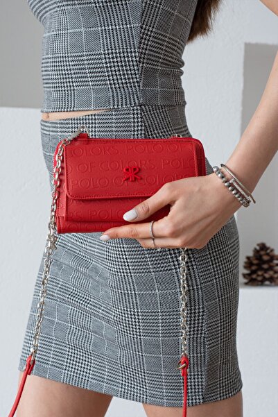 ImPolo Share Red Embossed Print Women's Multi-Purpose Wallet and Shoulder Bag 14X 20 Sizes