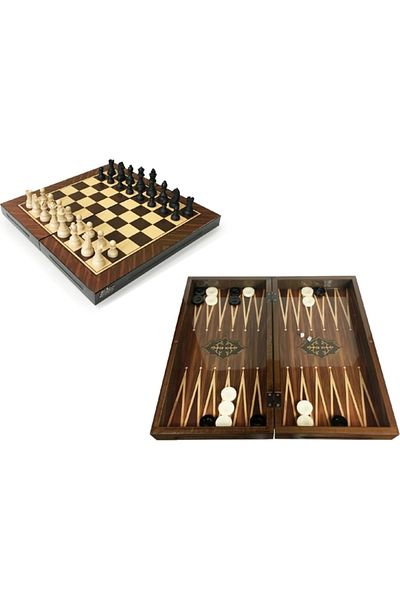 megame Star Antique Walnut Backgammon and Chess Set, Plastic Stone Chess Set Thick Case Luxury Polished Backgammon