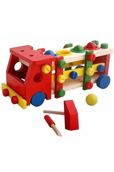 Genel Markalar Ahşap Arabalı Tamir Seti Ve Çekiçli Çak Çak Oyunu Vidalama Seti