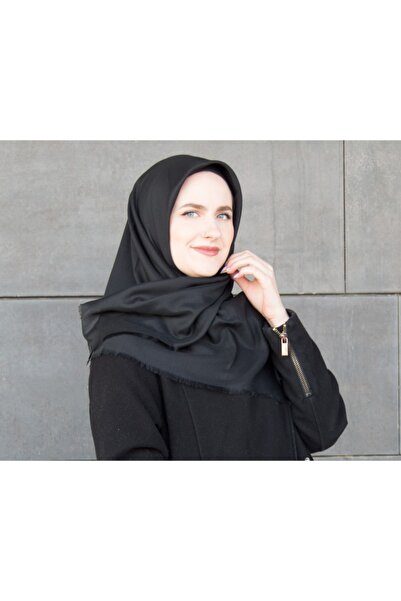 MOM COLLECTİON Saçaklı Düz Tülbent - Örtü - Eşarp - Siyah