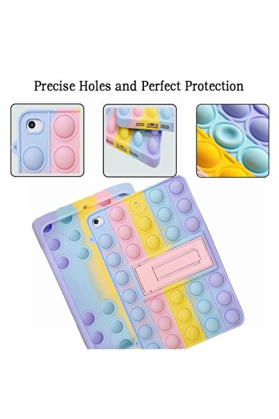 m.tk moveteck Ipad 10.2 Inç 9. Nesil Uyumlu Kılıf Popit Çocuk Tablet Standlı Askılı Gökkuşağı Renkli Kapak