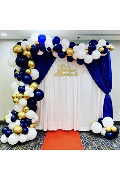 MERİ PARTİ Gece Mavisi Beyaz Gold Konseptli Nişan, Doğum Günü Arka Fon Balon ...