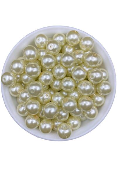 Hedef Bijuteri خرز لؤلؤ زجاجي بلون كريمي 14 ملم، خرز لصنع إكسسوارات المجوهرات...