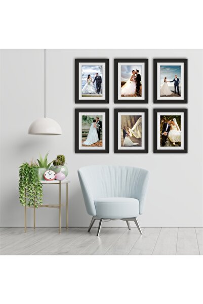 AS TİCARET 6 Adet 15x21 Siyah Çerçeve Seti 6 Adet (A5)15x21 Ayaklı Model