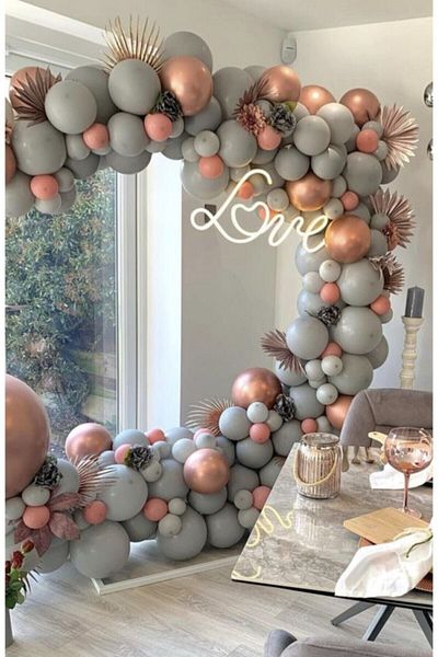LOTUS PARTY 100 Pieces Metallic Gray Chrome Rose Gold Balloon Chain