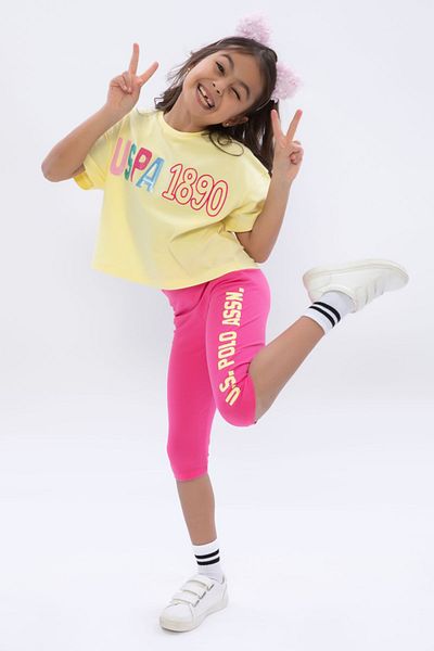 U.S. Polo Assn. Light Yellow Girl's Crew Neck Tights Set
