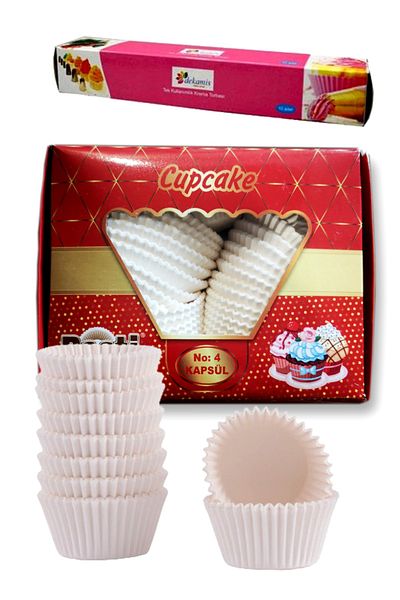 Dekamis White Muffin Cake Capsule and Cream Piping Bag / No:4 Muffin Cake Paper 600 Pieces of Cupcake Paper