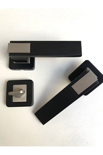 İyem Sofuoğlu Lüx Asude Kapı Kolu ( Wc - Banyo ) Kare Rozetli Mat Siyah - Mat Saten