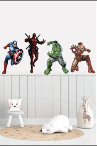 denfaş reklam için her şey Avengers Heroes - Deadpool, Captain America, Ironman and Hulk Wall Sticker Set Quad