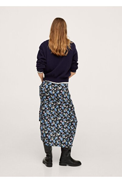 MANGO Woman Kadın Siyah Çiçek Desenli Etek