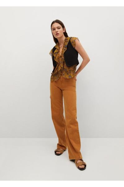 MANGO Woman Kadın Sarı Desenli Ve Fırfırlı Bluz