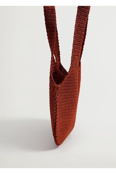 MANGO Woman Women's Burnt Orange Buckle Crochet Bag
