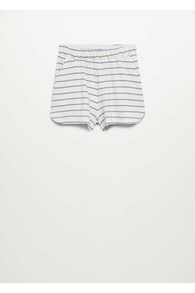 MANGO Woman Kadın Gök Mavisi Çizgili Koton Şort