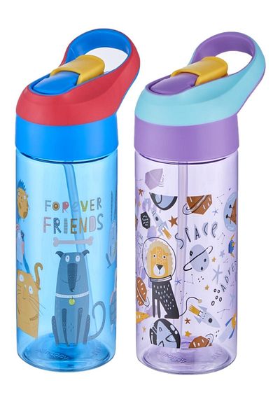 Vagonlife Set of 2 500ml Tritan Children's School Water Bottle with Thick Straw