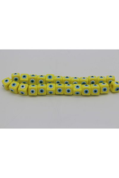 Hobimos Cube Plastic Evil Eye Bead 16x16mm Yellow Evil Eye Bead Array 25Pcs