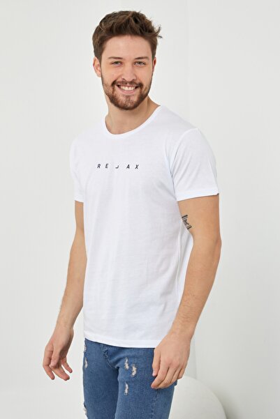 COOL TARZ Чоловіча біла футболка з принтом з лайкри тонкої посадки-rlxtsr06s